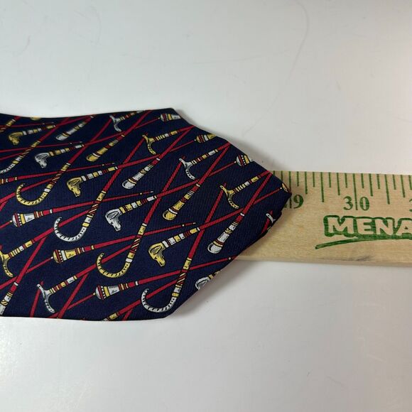 1155 Collection by Hickey Freeman Navy Multicolored Cane Print 100% Silk Tie - Picture 9 of 9
